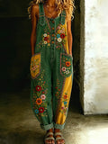 复Colorful Floral Print Denim Overalls
