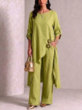 Loose-fit Asymmetric Robe Set With Metal Clasp Detail