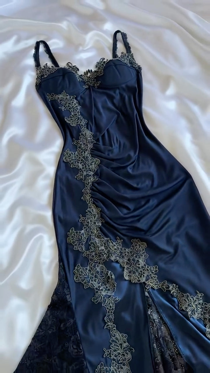 Lace Satin Mermaid Evening Gown