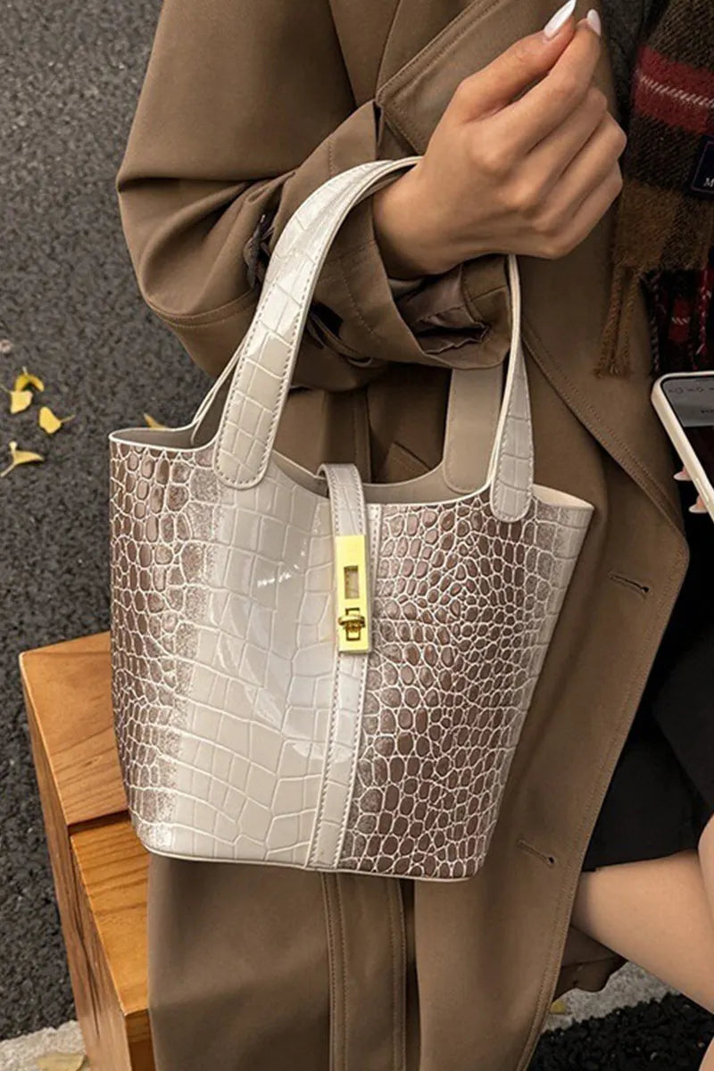 Women's Stylish Croc-Embossed Vintage Bucket Bags