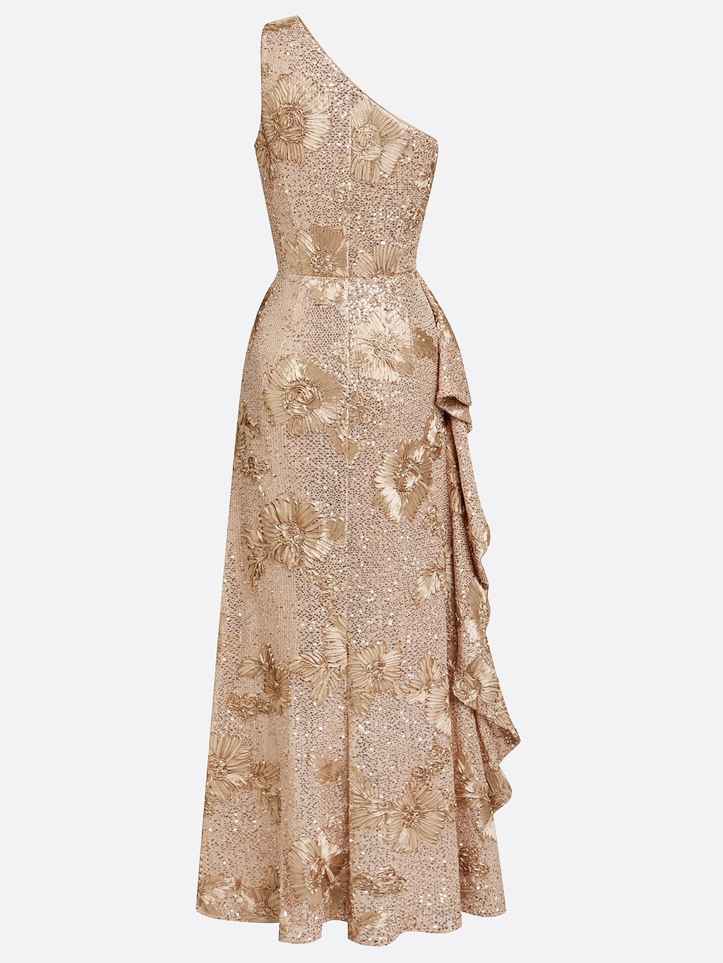 Champagne Jacquard Sequin One Shoulder Sleeveless Mermaid Floor-length Gown Dress