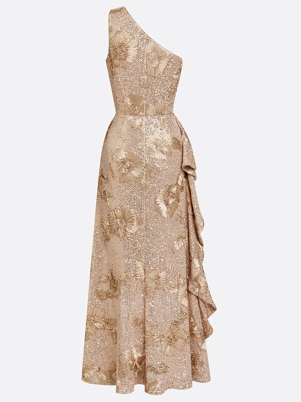 Champagne Jacquard Sequin One Shoulder Sleeveless Mermaid Floor-length Gown Dress
