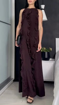 Women's Sleeveless  Ruffle Trim Maxi Dress