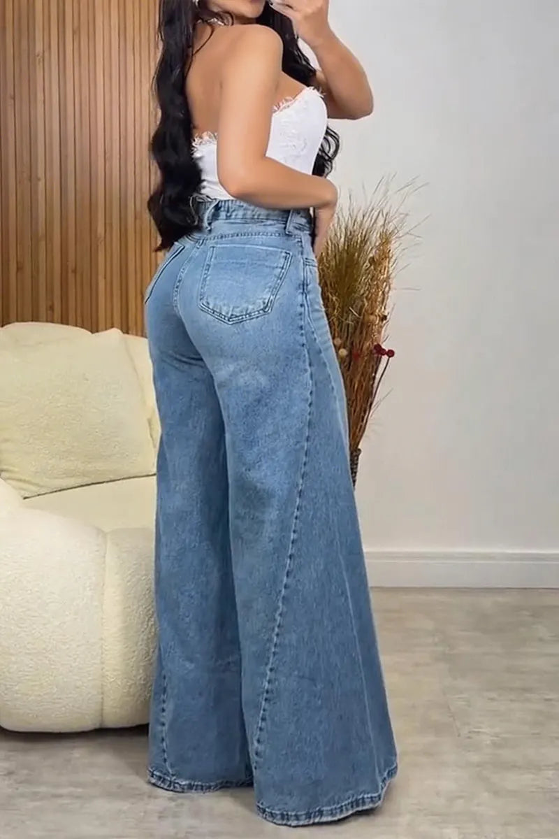 Women's Casual Washed Wide-Leg Jeans