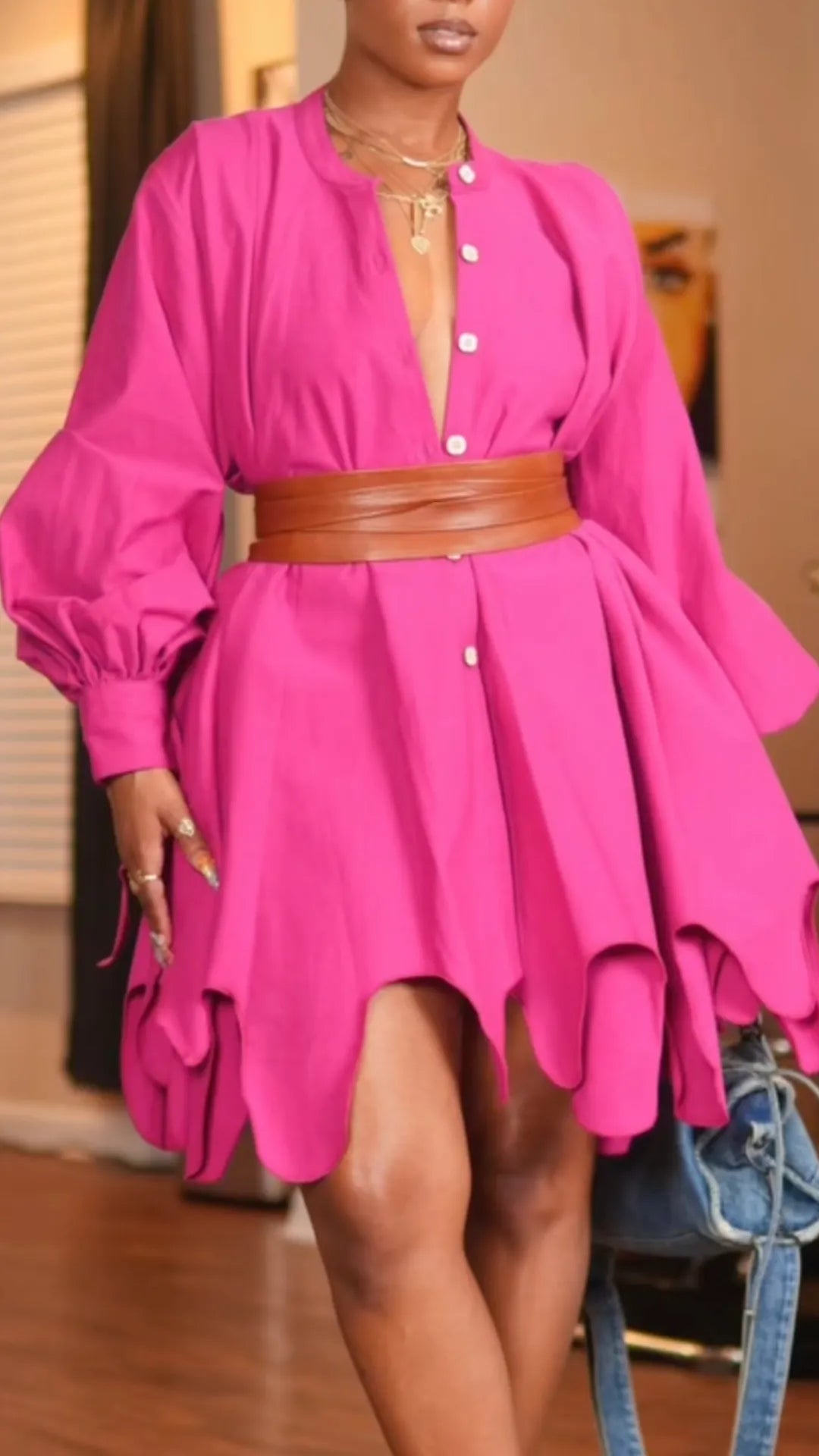 Fuchsia Button‑Down Mini Dress