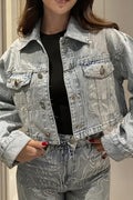 Women's Casual Wave Rhinestone Denim Jacket & Jeans