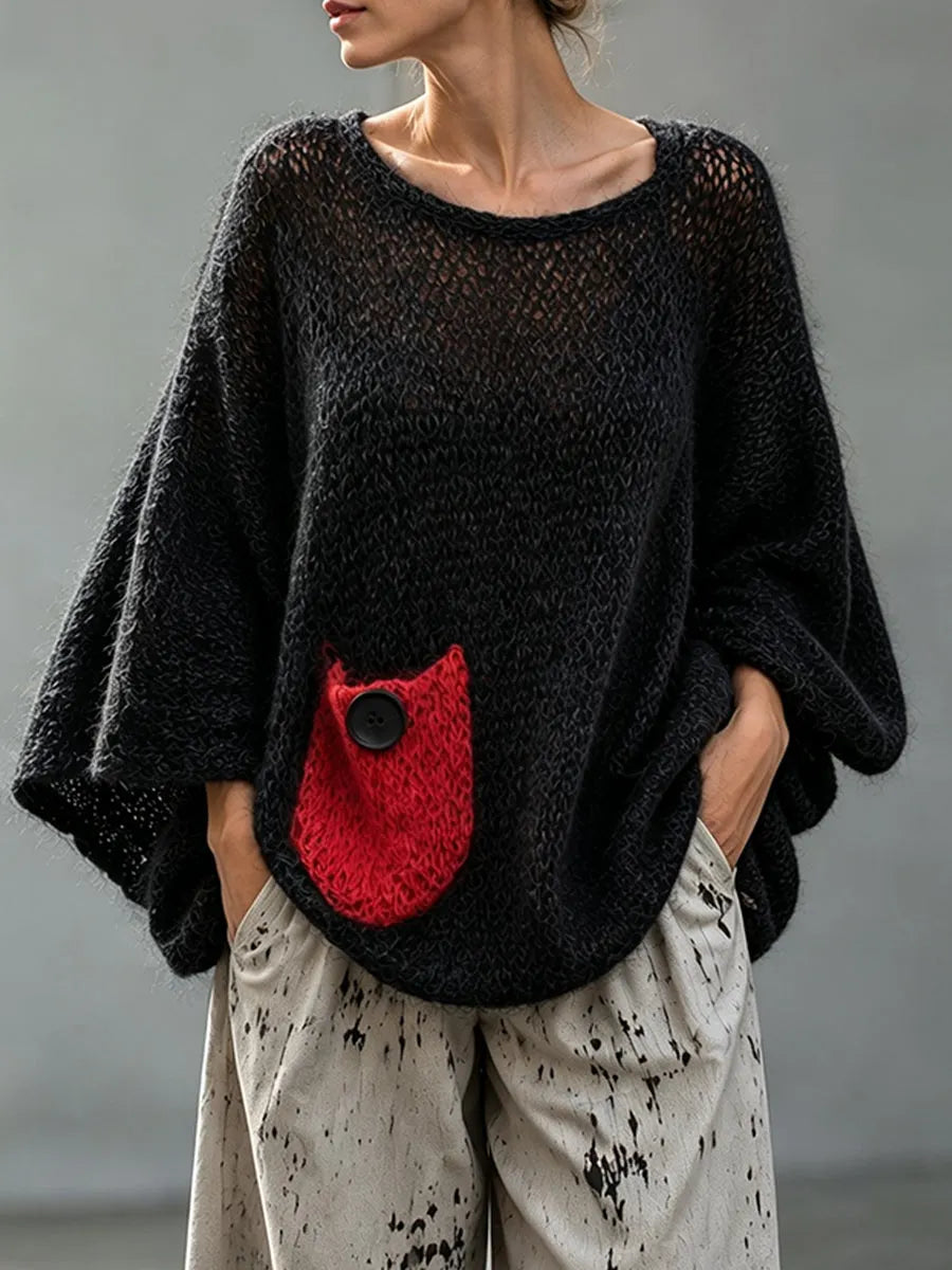 Loose-fit, Cozy Knit Top With Contrasting-color Pockets And Cut-out Detailing.
