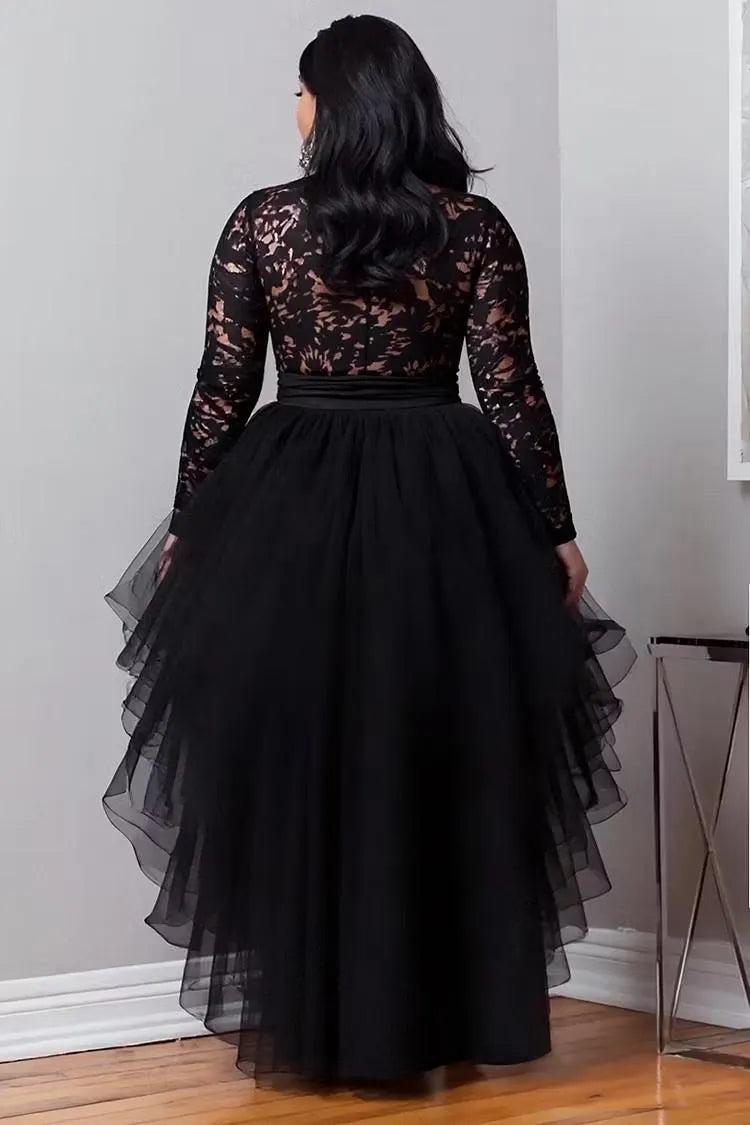 Black Lace High‑Low Tulle Party Dress