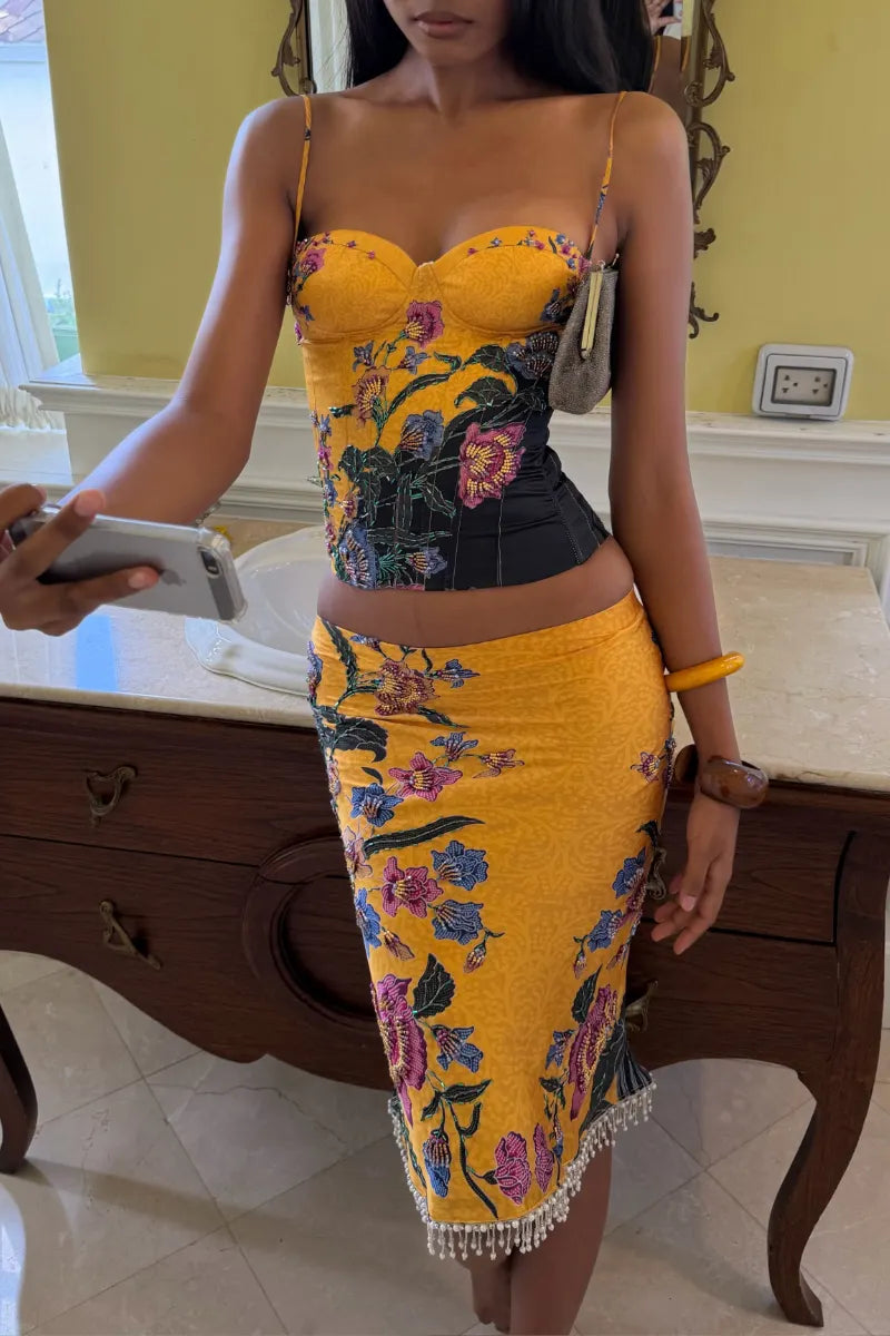 Floral Corset Mini Skirt Set