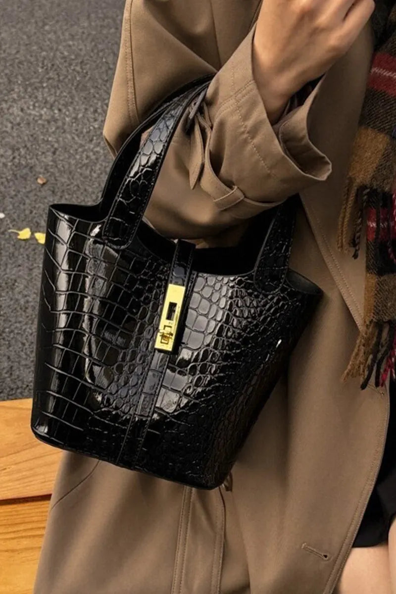 Women's Stylish Croc-Embossed Vintage Bucket Bags