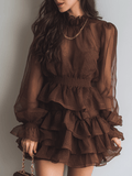 Vintage Boho Layered Chiffon Ruffle Mini Dress
