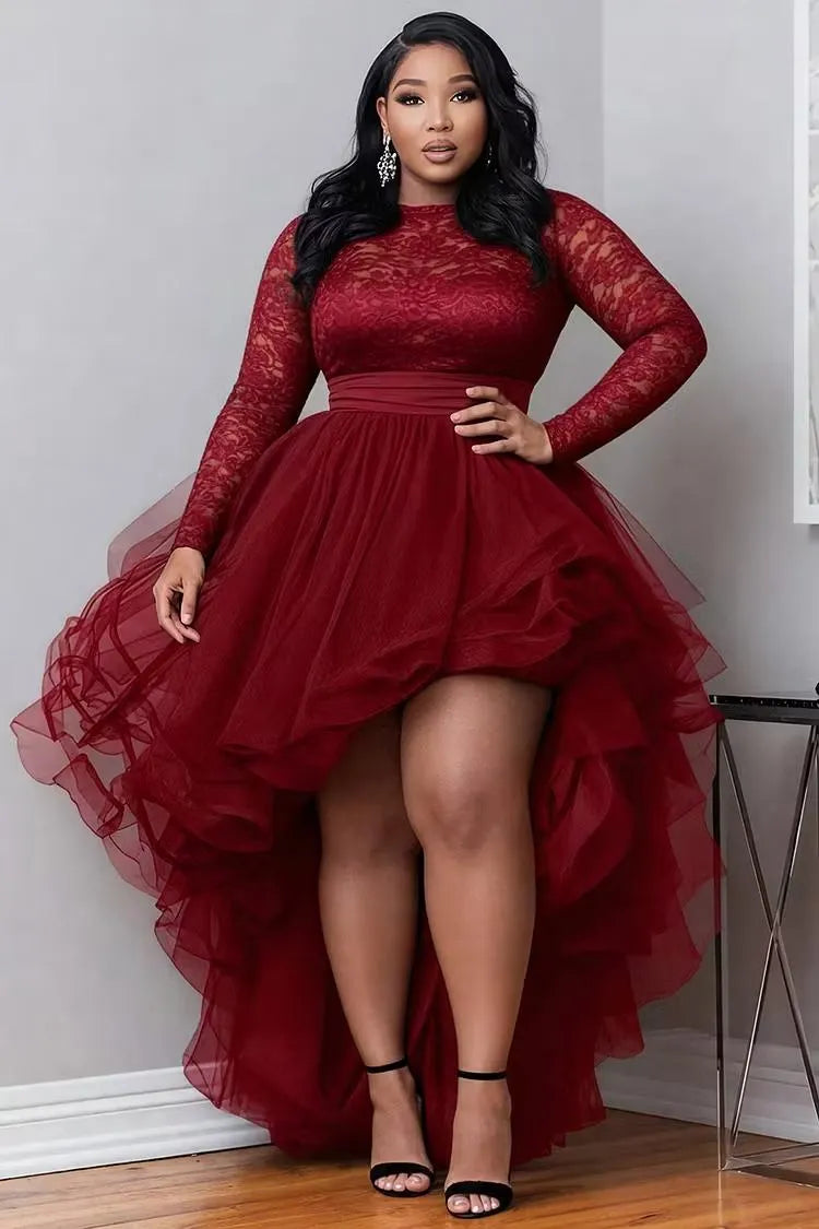 Black Lace High‑Low Tulle Party Dress