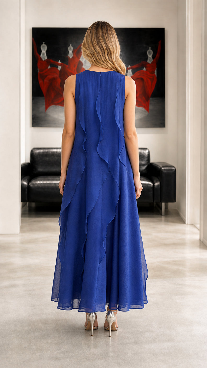Sleeveless Ruffled Chiffon Maxi Dress