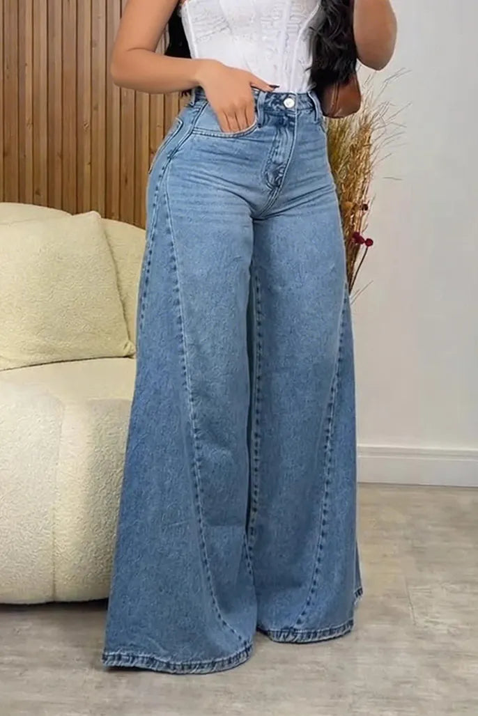 Women's Casual Washed Wide-Leg Jeans