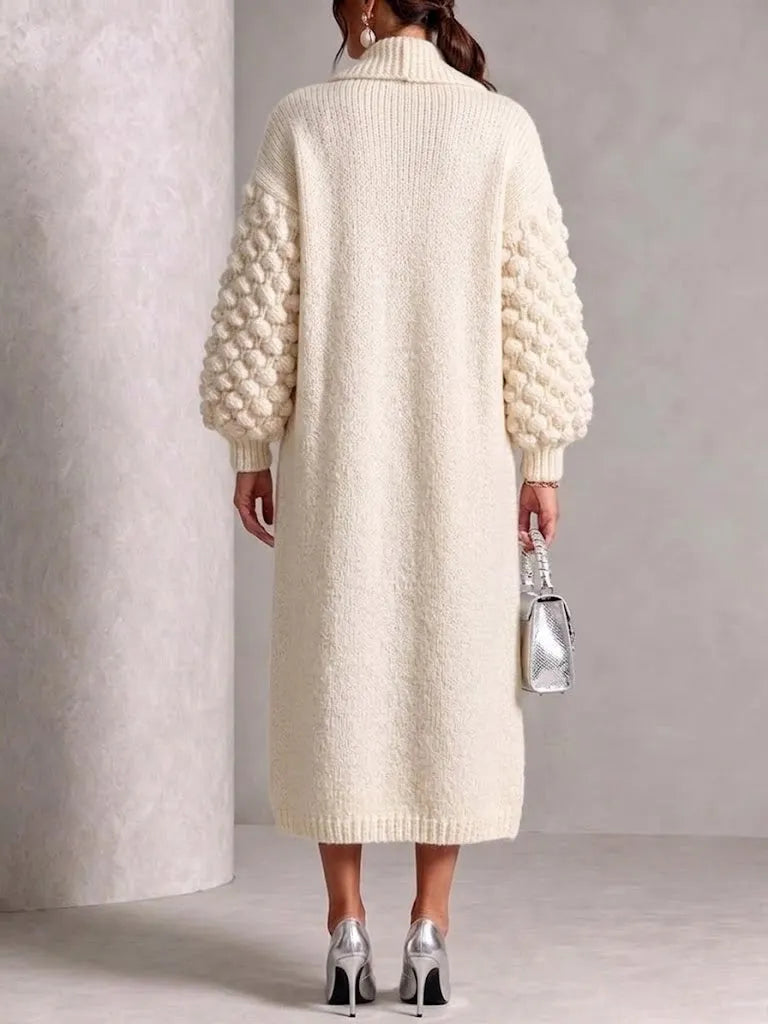 Shawl Collar 3d Bobble‑knit Sleeve Long Cardigan Coat