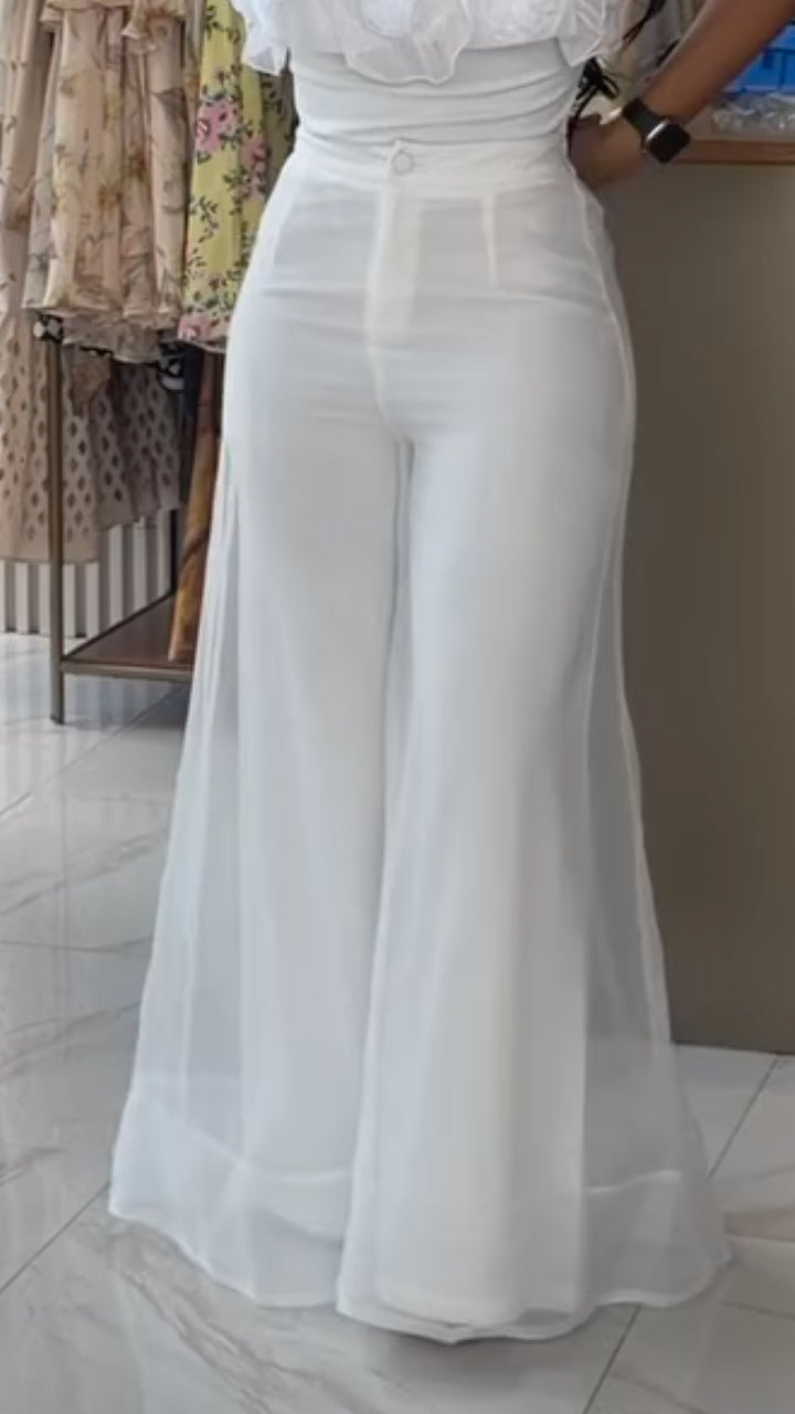 White Chiffon High Waist Wide Leg Pants