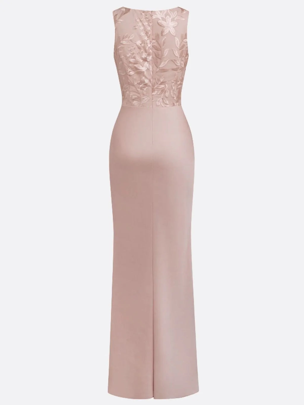 Purplish Blue Embroidery Satin Crew Neck Sleeveless Sheath Gown Dress