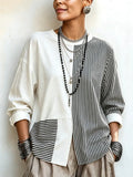 Chic Asymmetric Black And White Striped Statement Top