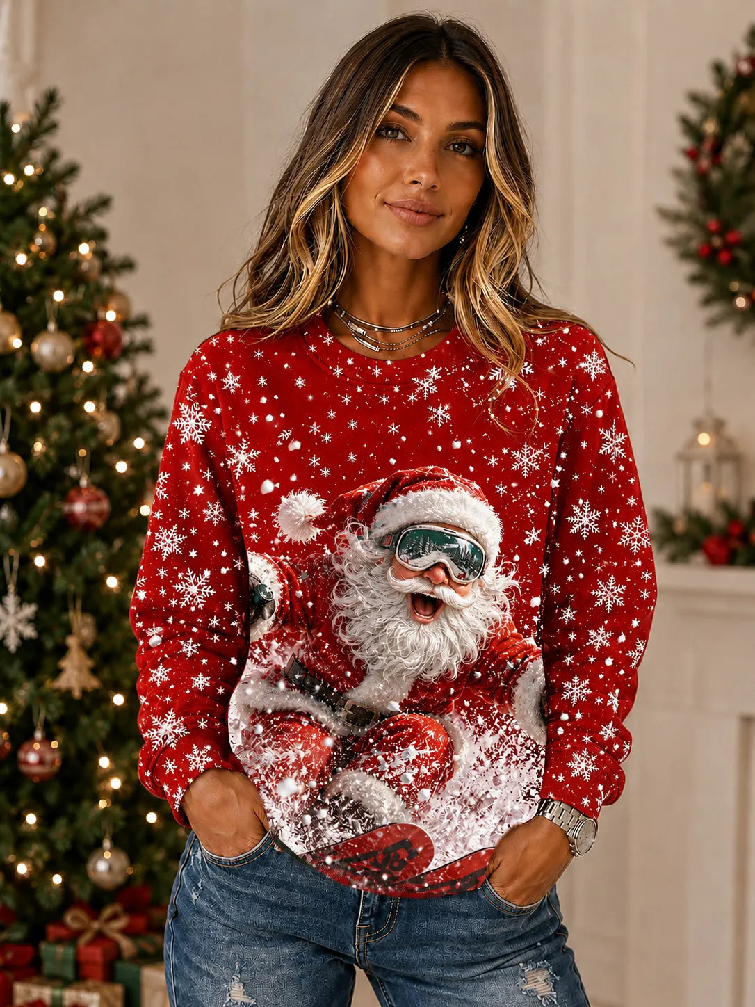 Snowboarding Santa Christmas Sweatshirt