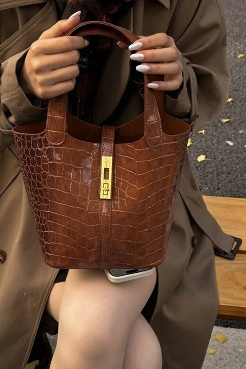Women's Stylish Croc-Embossed Vintage Bucket Bags