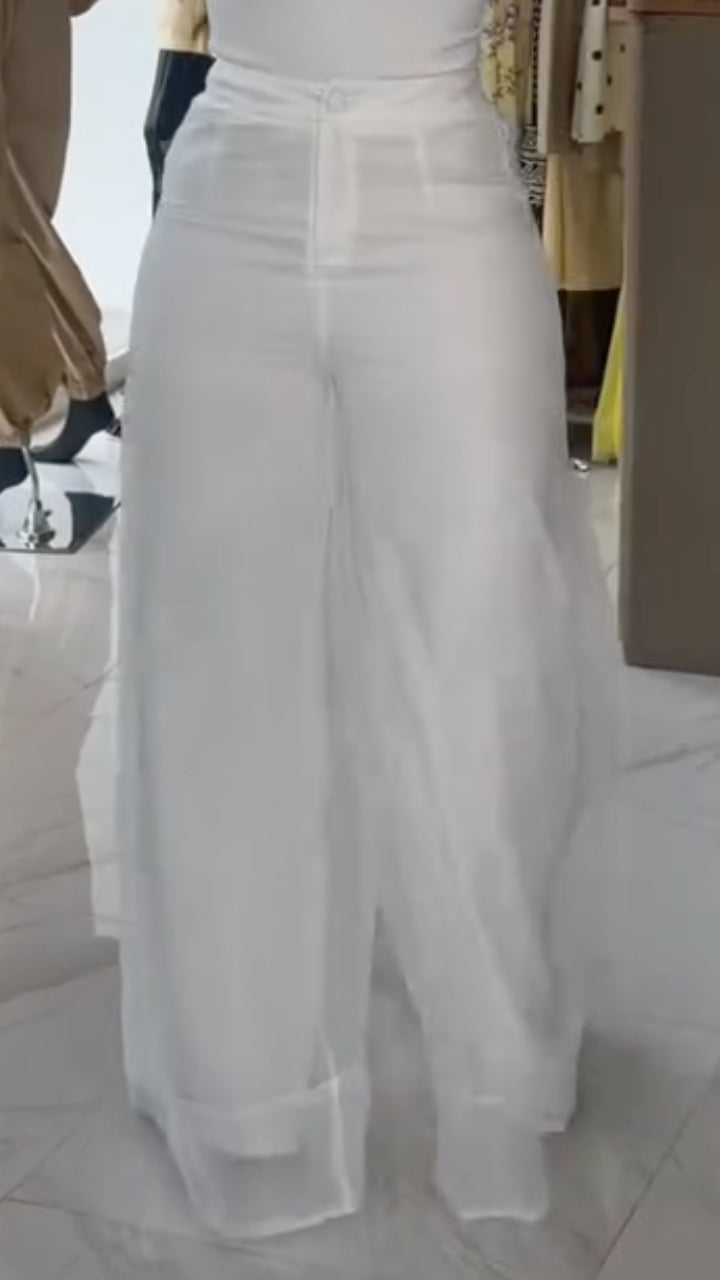 White Chiffon High Waist Wide Leg Pants