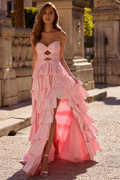 Strapless Sleeveless Long Split Prom Dress With Pleated Beading WQ0129