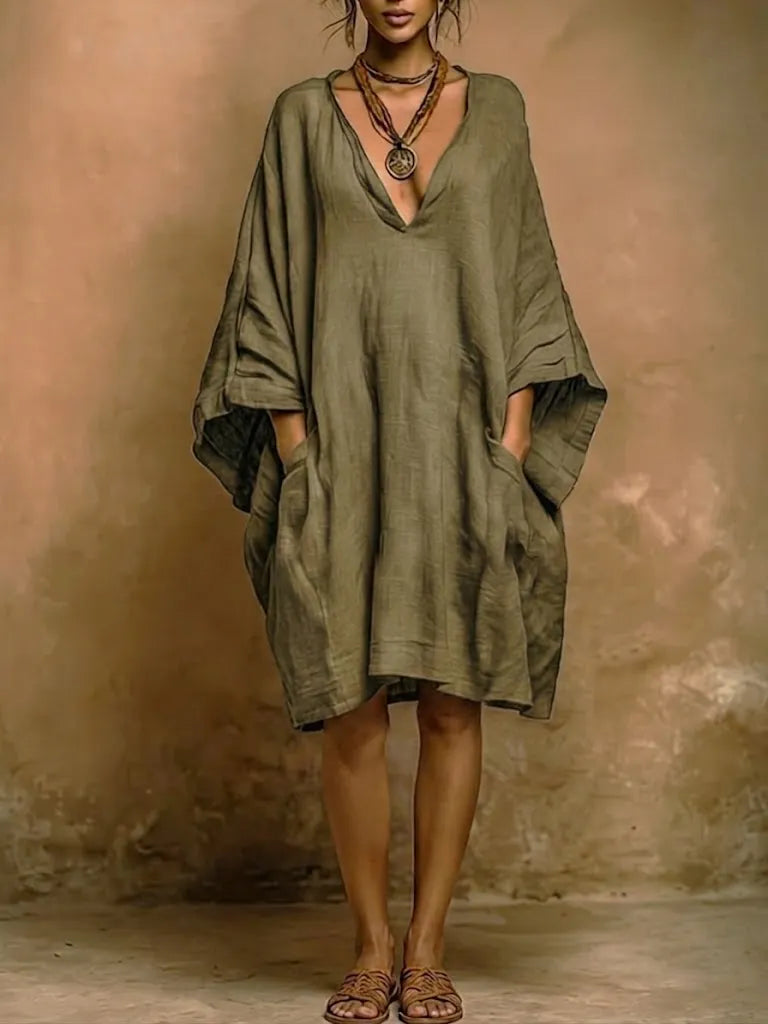 Loose Fit Casual Linen And Cotton Dress