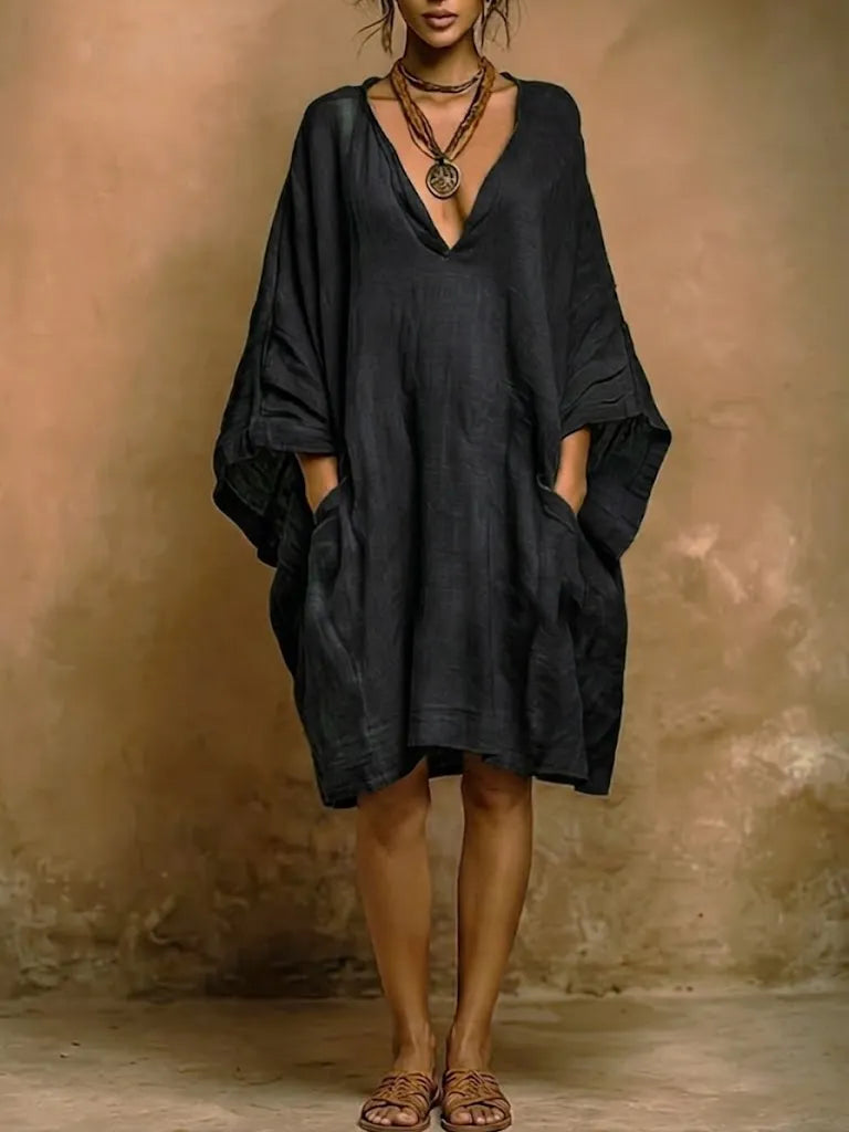 Loose Fit Casual Linen And Cotton Dress