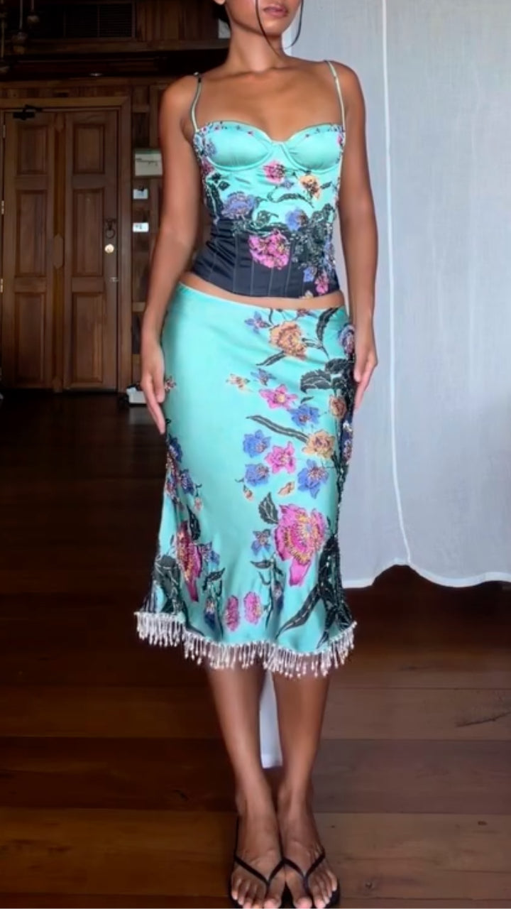 Floral Corset Mini Skirt Set