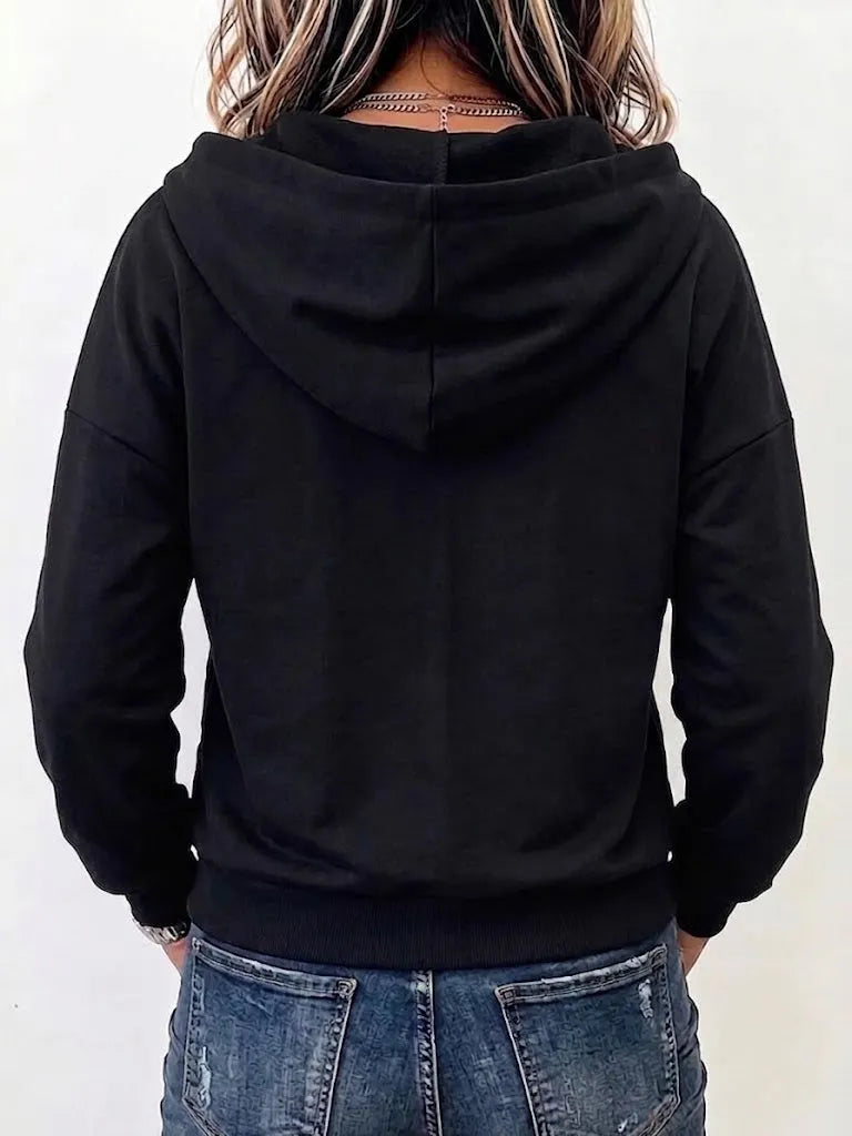 Loose-fit Casual Hooded Cardigan With Metallic Ring Cutouts