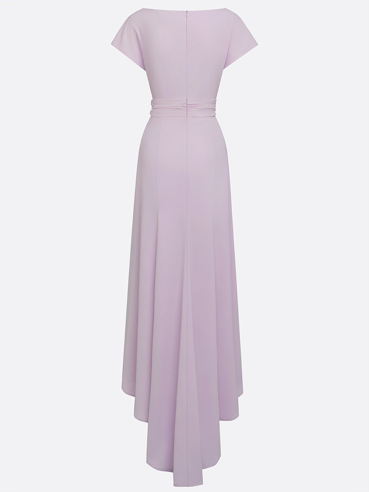 lavender Ruched Classic Boat Neck Cap Sleeve Raglan Sleeves Mermaid Floor-length Gown Dress