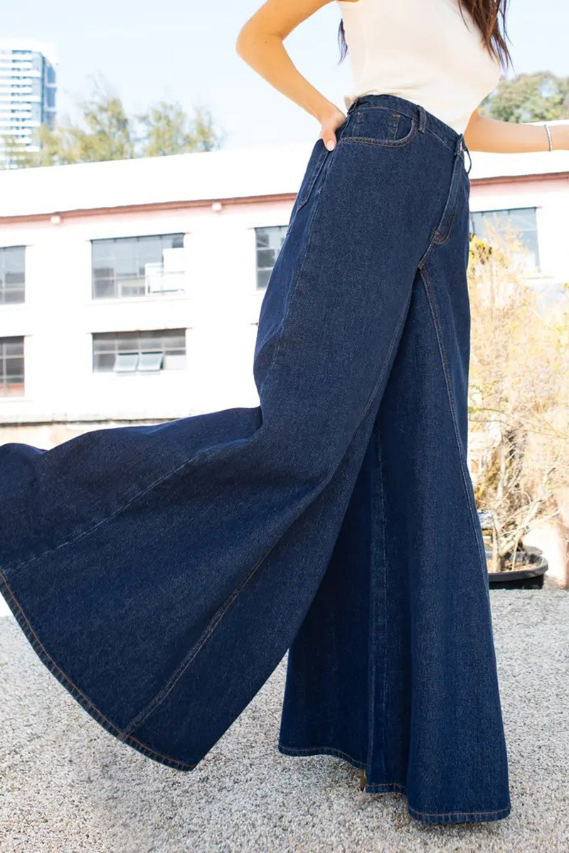 Women's Elegant Minimalist Extra Wide Leg Elastic Jeans