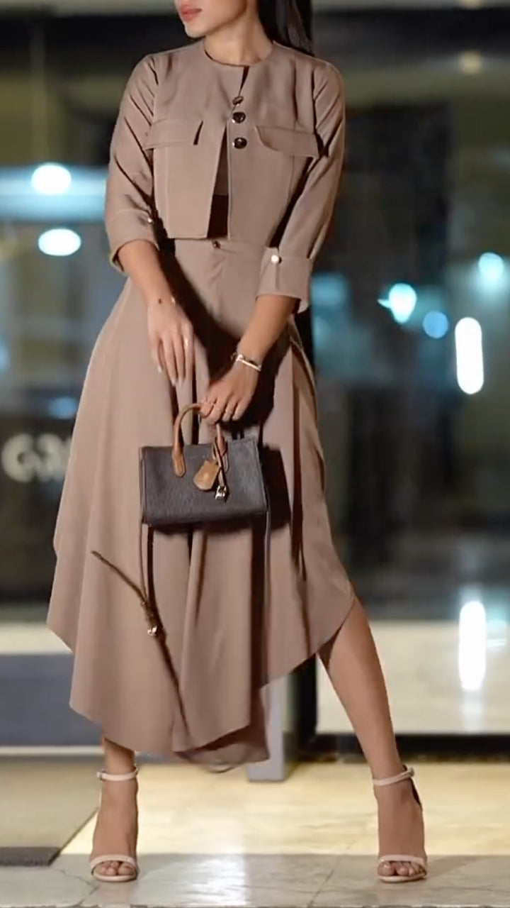 Cropped Jacket And Wide Leg Pant Two Piece Outfit