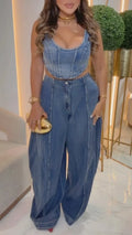 Denim Corset Top & Wide Leg Denim Pant Set