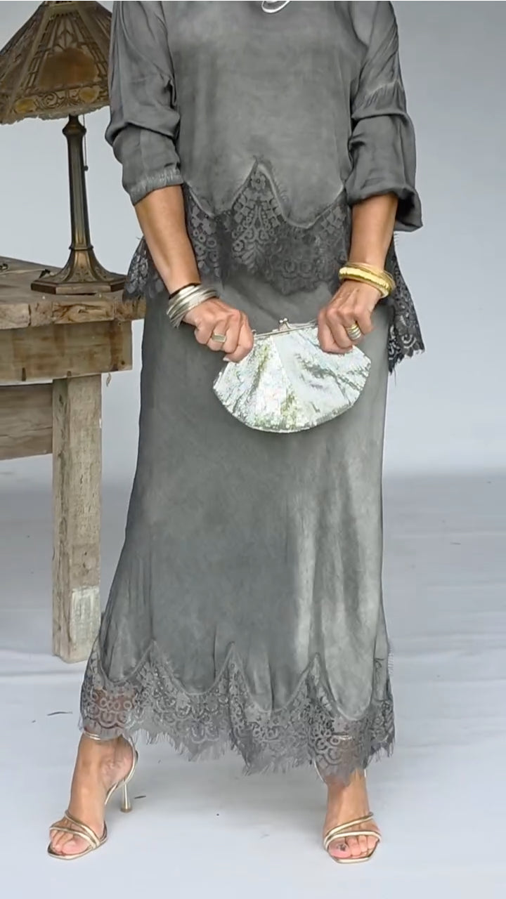 Grey Lace-Trimmed Dress Set