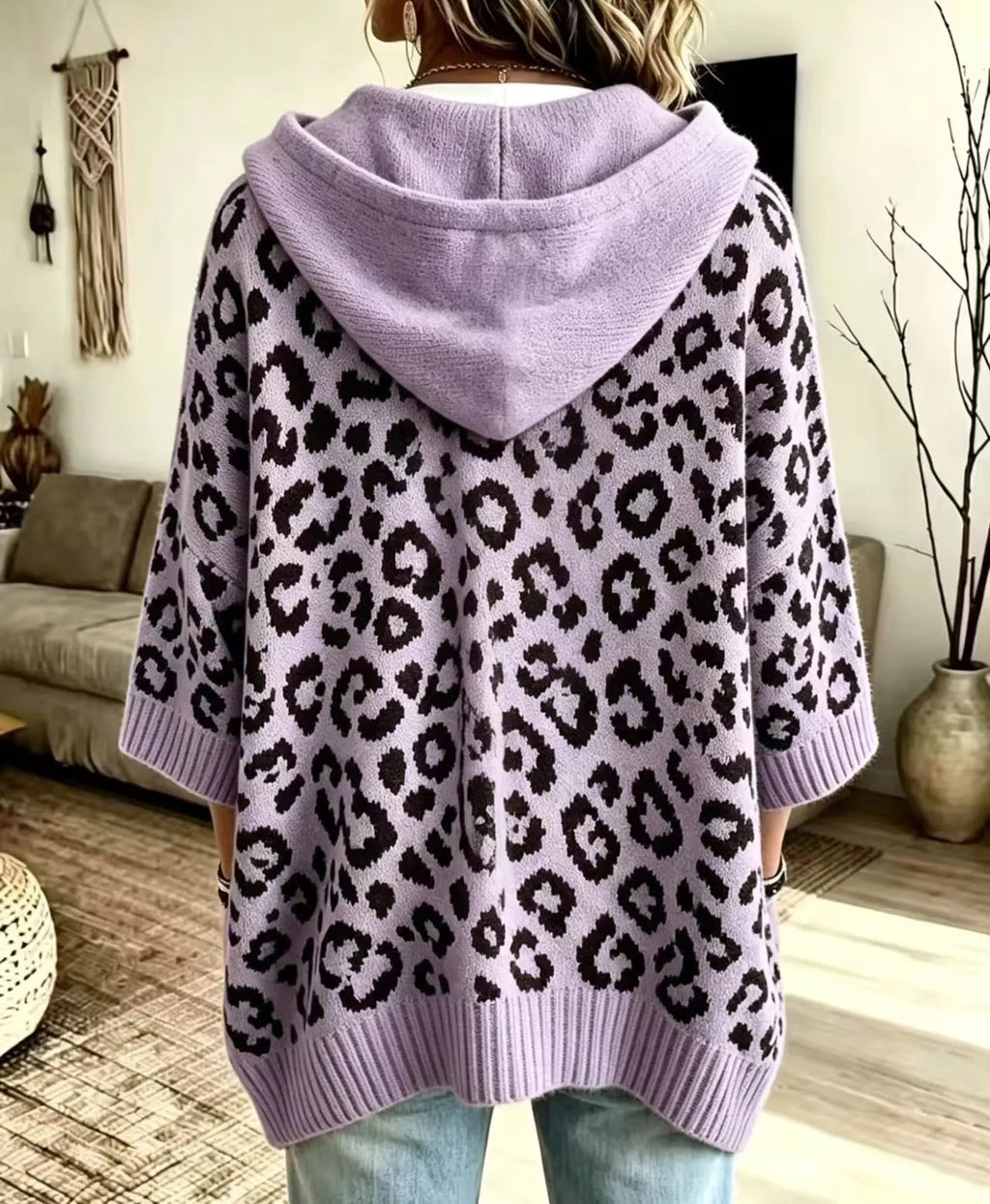 Comfortable And Casual Leopard-print Knitted Hoodie