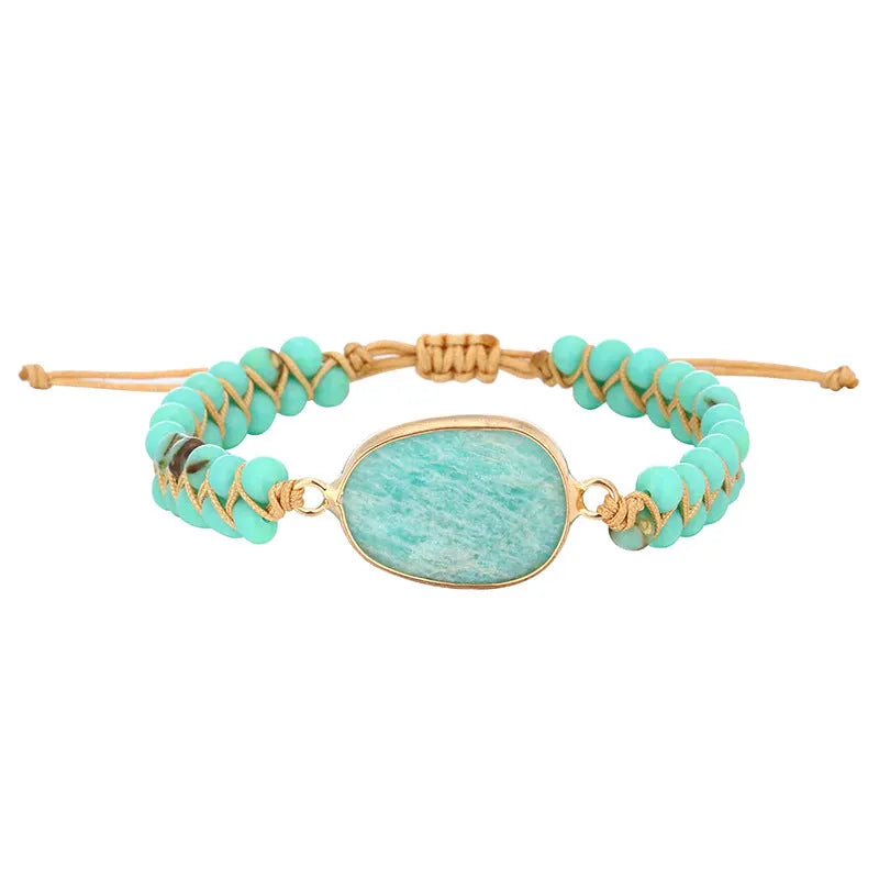 Unisex Egg-shaped Amazonite N Ethnic Bracelet