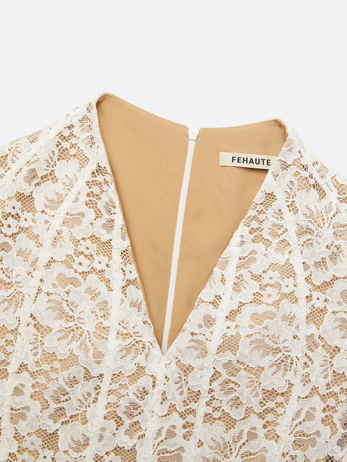 White Lace V Neck Sleeveless A-Line Midi Dress