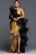 Red Black Two‑Tone Ruffle Formal Maxi Dress