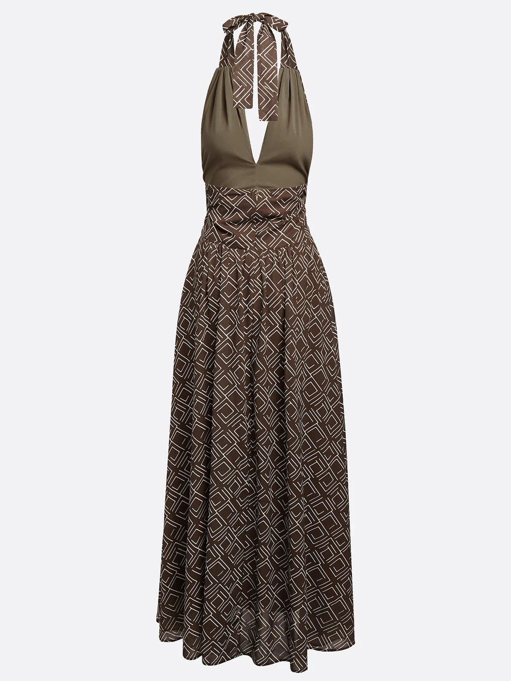 Brown Slit Classic Halter Sleeveless A-Line Maxi Dress