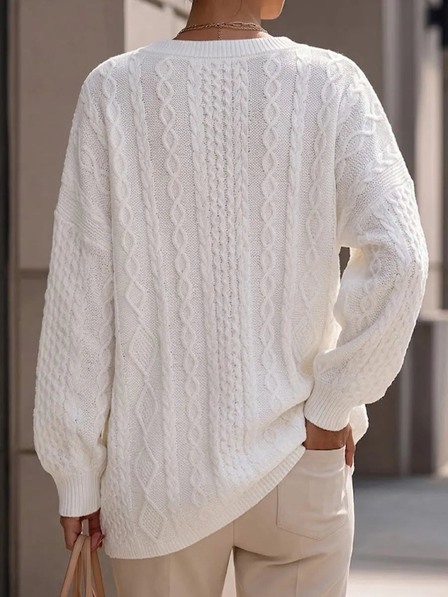 Loose-fit Cable-knit V-neck Sweater