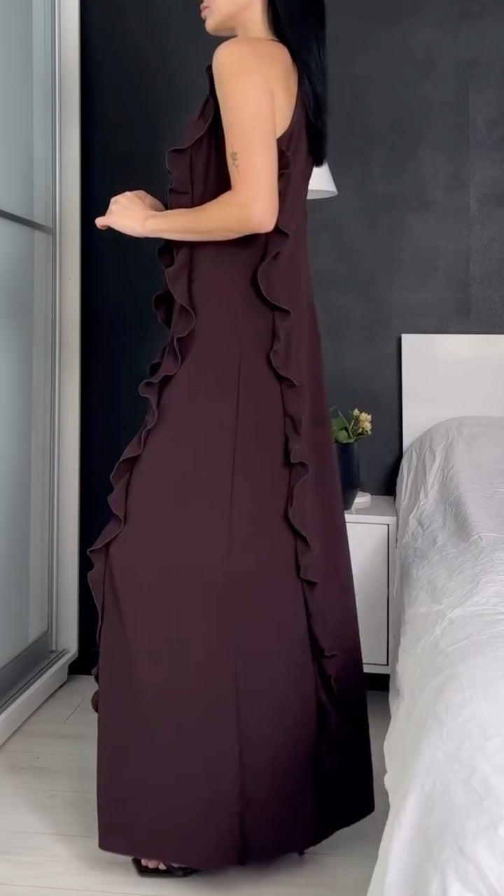 Women's Sleeveless  Ruffle Trim Maxi Dress