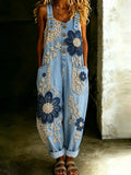 Crochet Lace Floral Denim Overalls