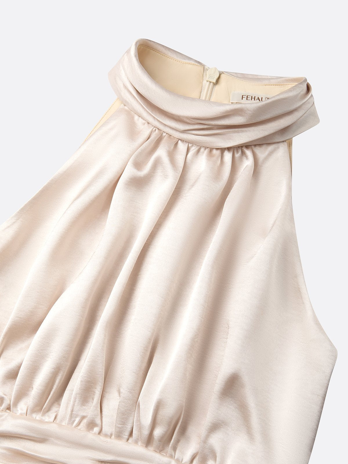 Champagne 3D Floral Glitter Classic Mock Neck Sleeveless Midi Dress