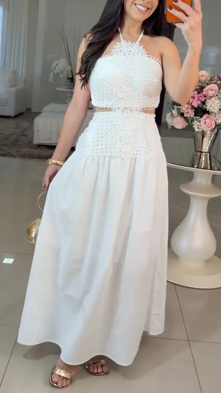 Halter Lace Two‑Piece Maxi Dress