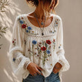Bohemian Floral Embroidered Long Sleeve Blouse