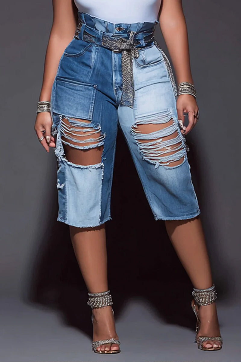 Ladies' Party Washed Ripped Denim Shorts