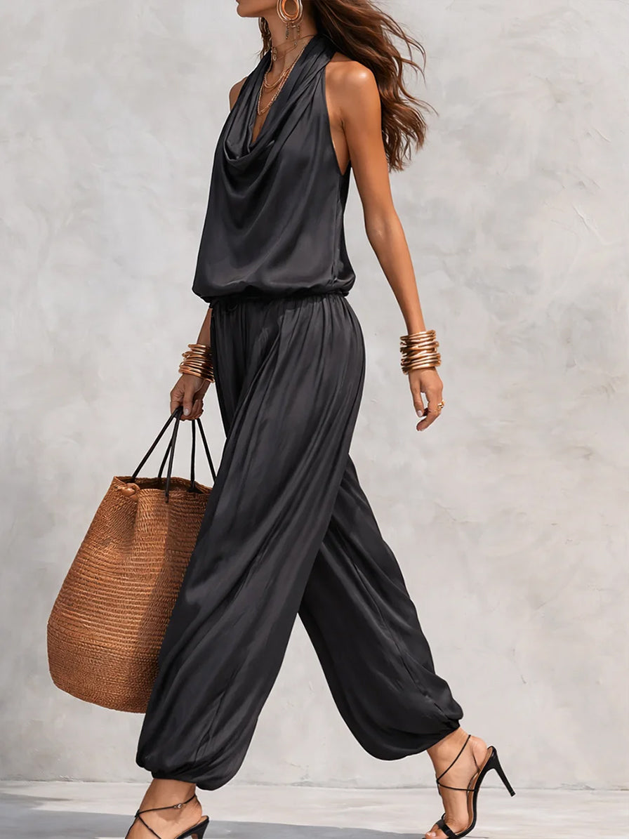 Cozy Elegant Draped Sleeveless Top And Pants Two-piece Set