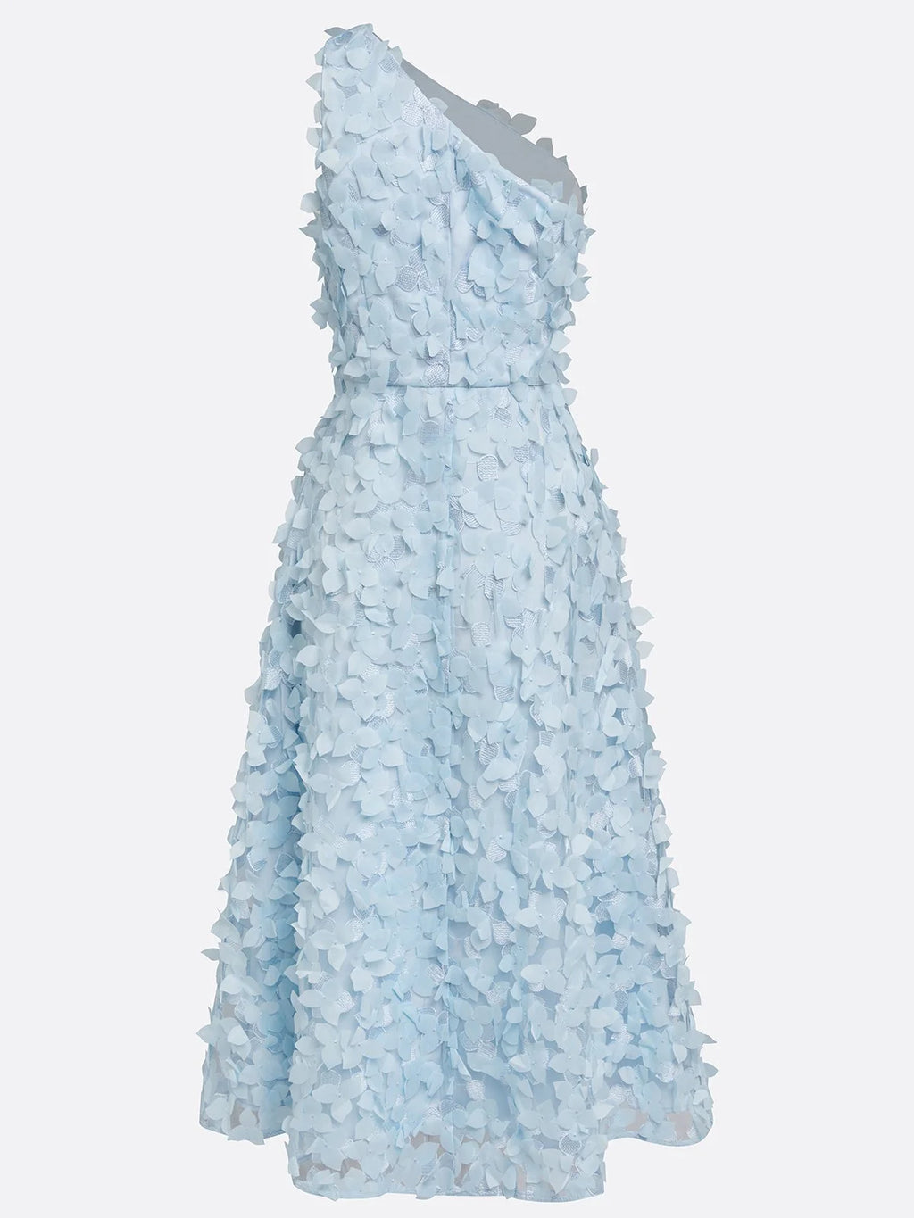 Light Blue 3D Floral Classic One Shoulder Sleeveless A-Line Midi Dress