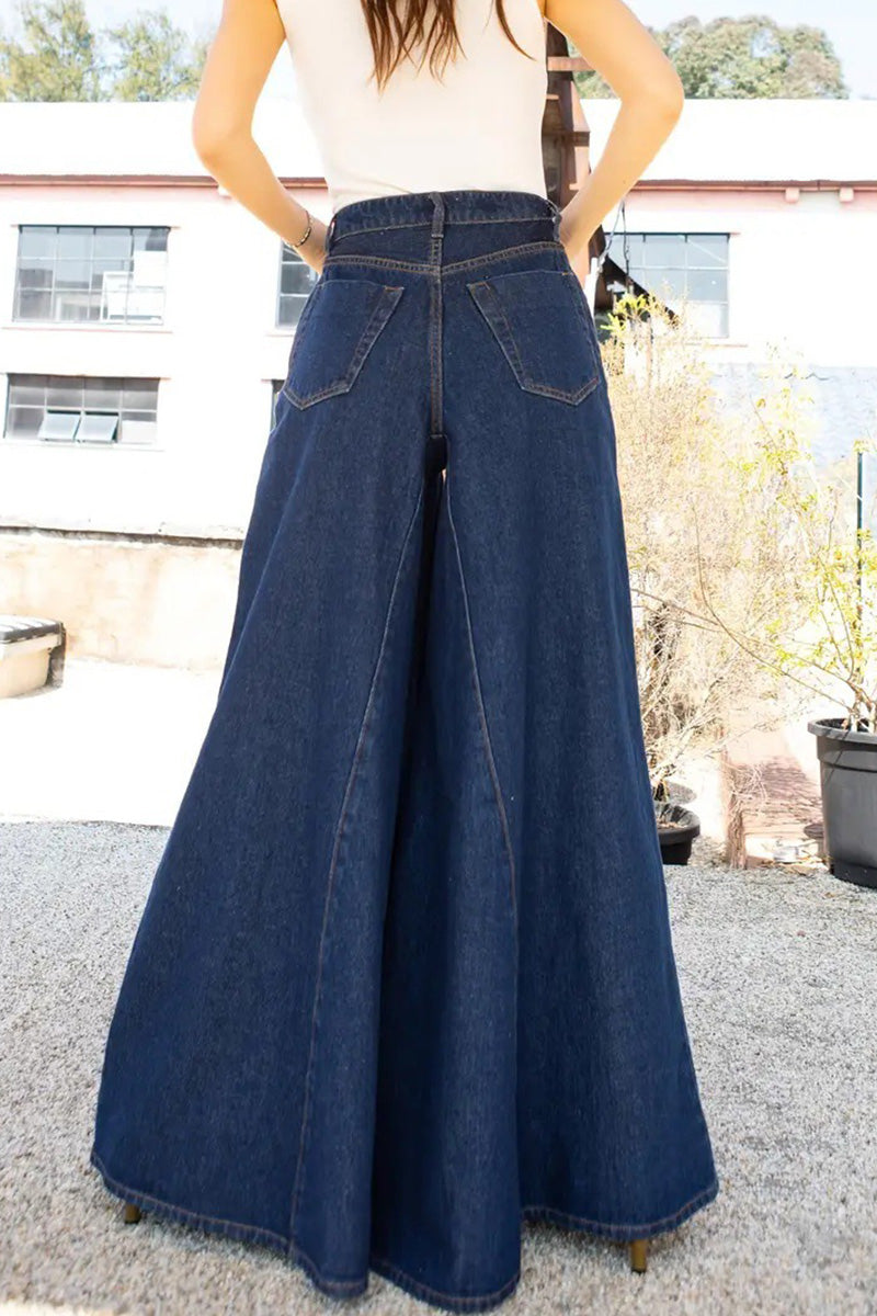 Women's Elegant Minimalist Extra Wide Leg Elastic Jeans